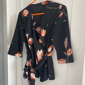 Zara Black Kimono Style Wrap Top